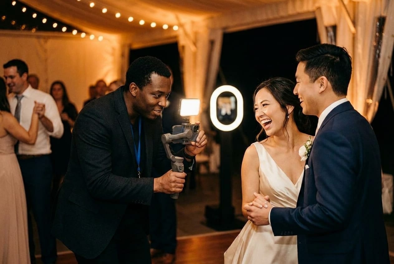 Capturing a candid moment on a phone at an event