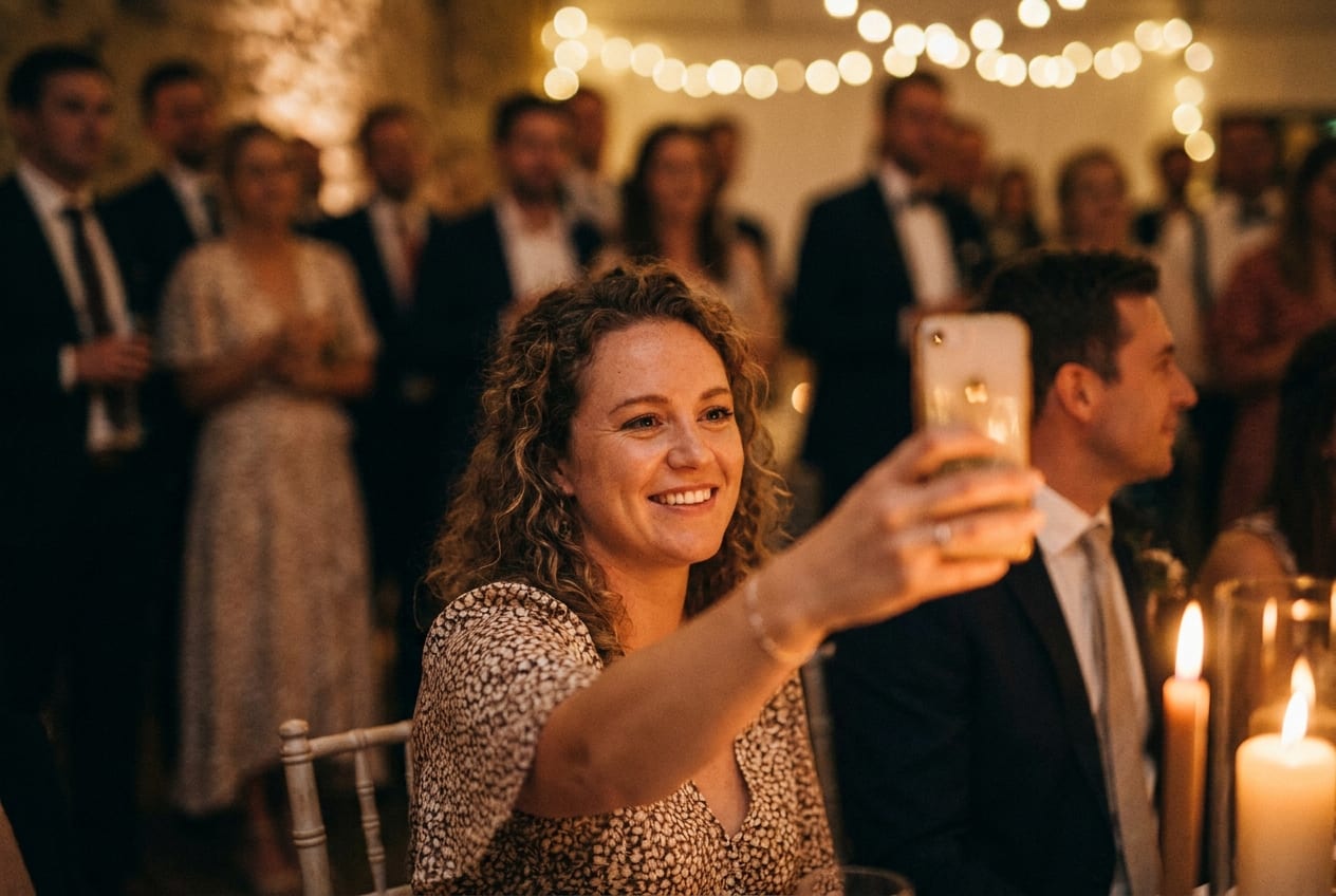 A guest taking a selfie to find their photos