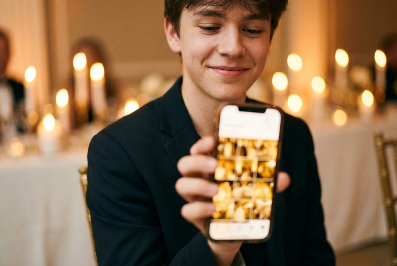 A guest reviewing their event photos on a phone