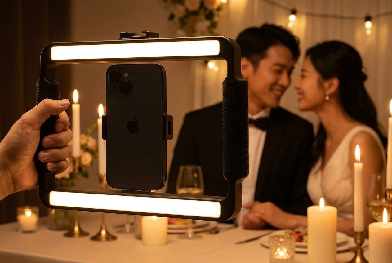 A smartphone rig with an LED light for roaming capture