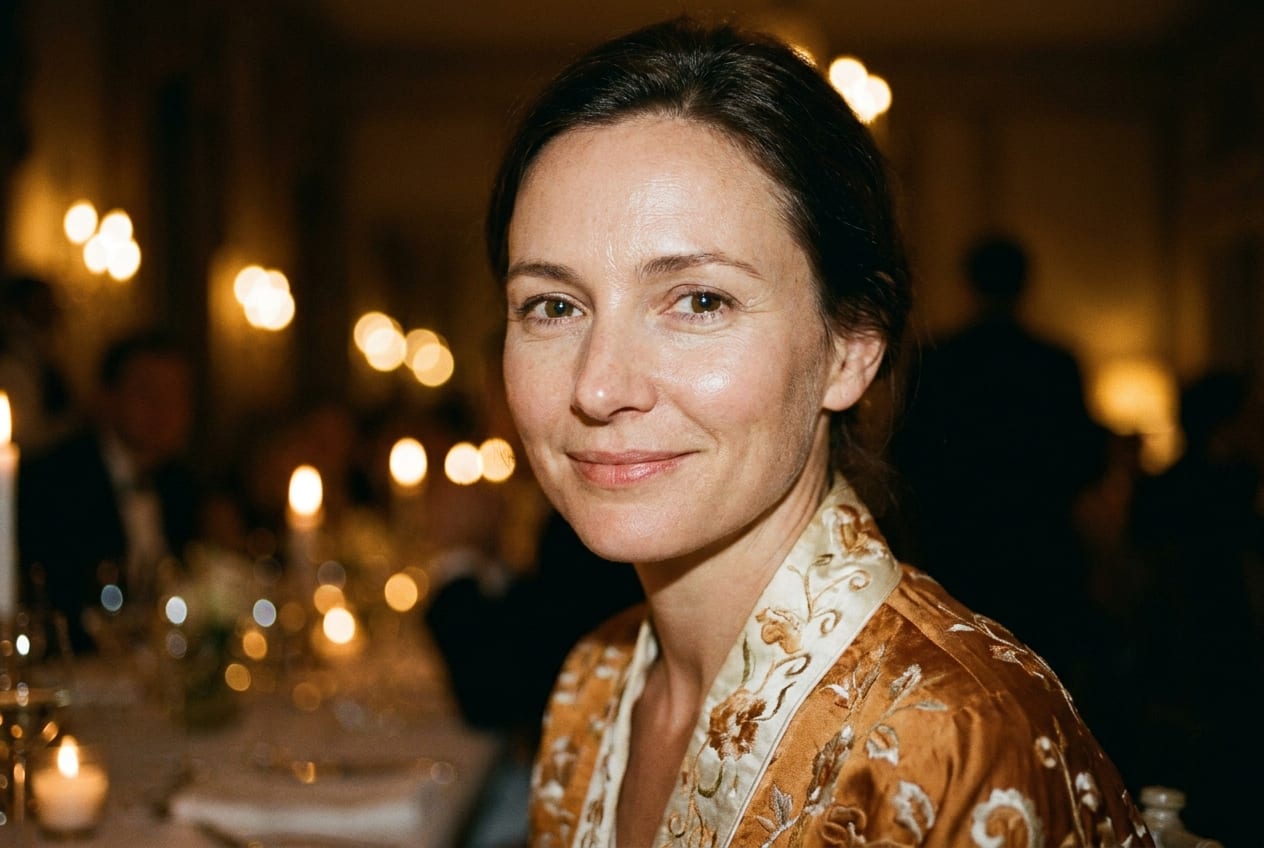 A naturally retouched portrait of a wedding guest